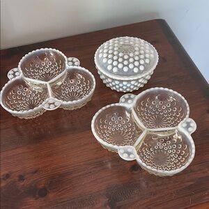 Vintage Milk Glass Hobnail Serving Dishes